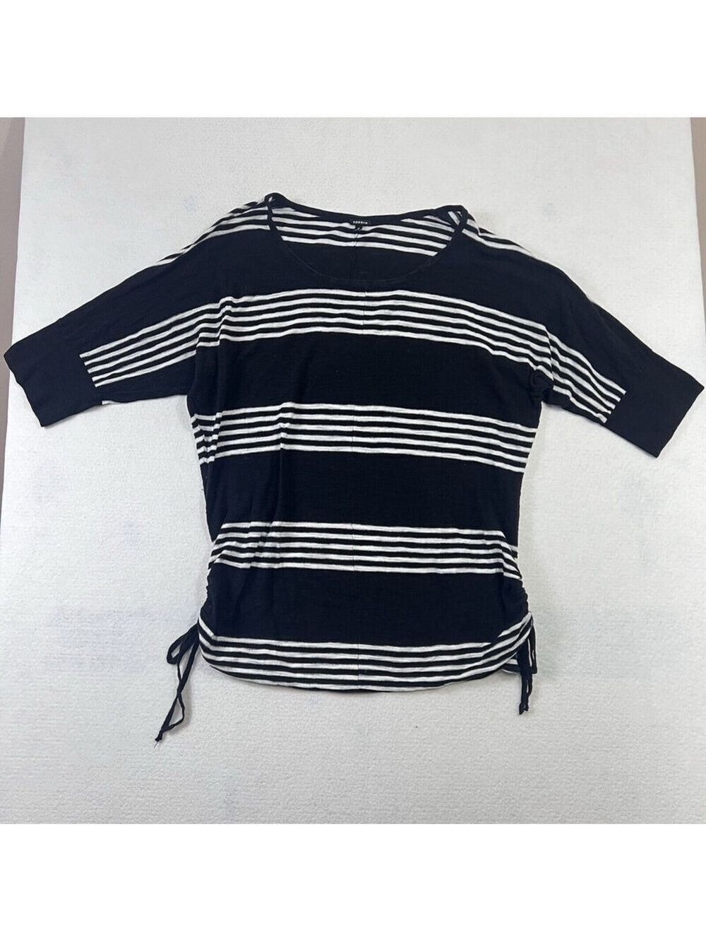 Torrid Shirt Women Sz 4 (4X) Black White Stripe Jersey Tie Tunic Dolman Sleeve